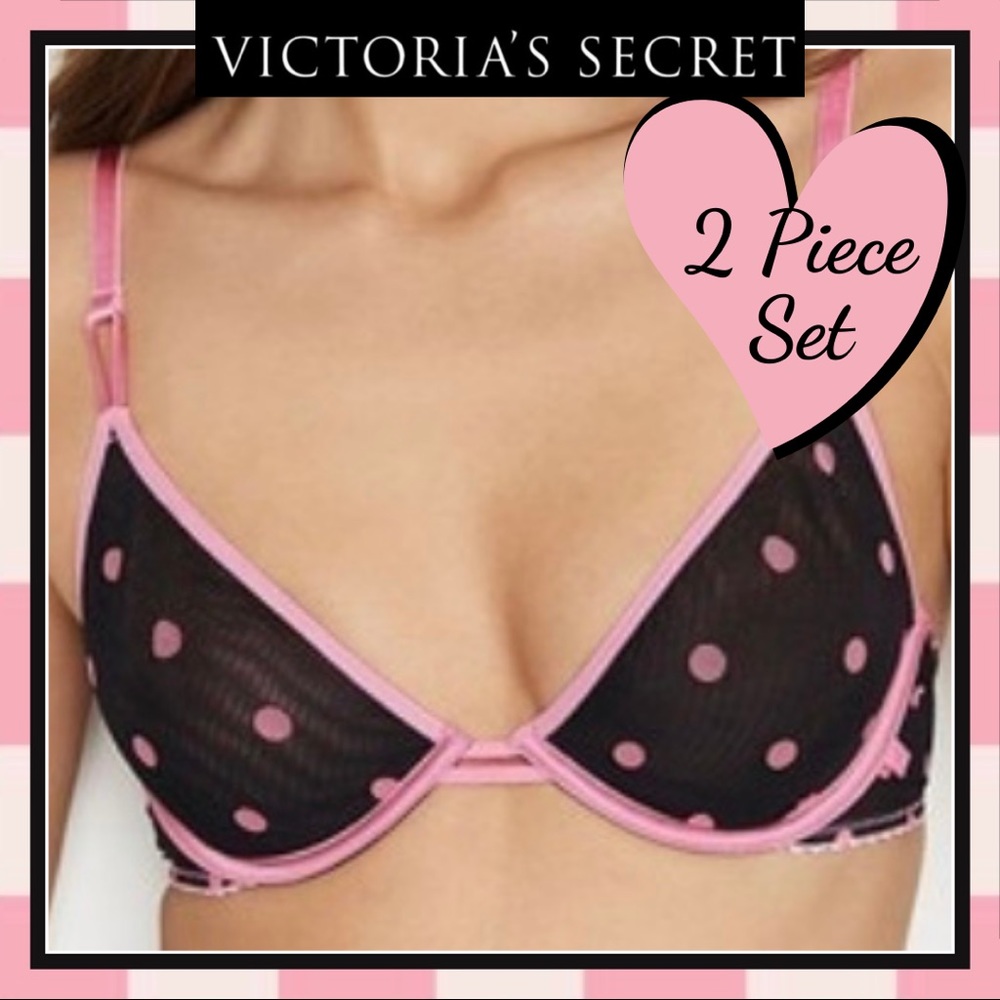 Victoria’s Secret 34E & Large French Cut Thong Panty Pink & Unlined Demi Bra Set